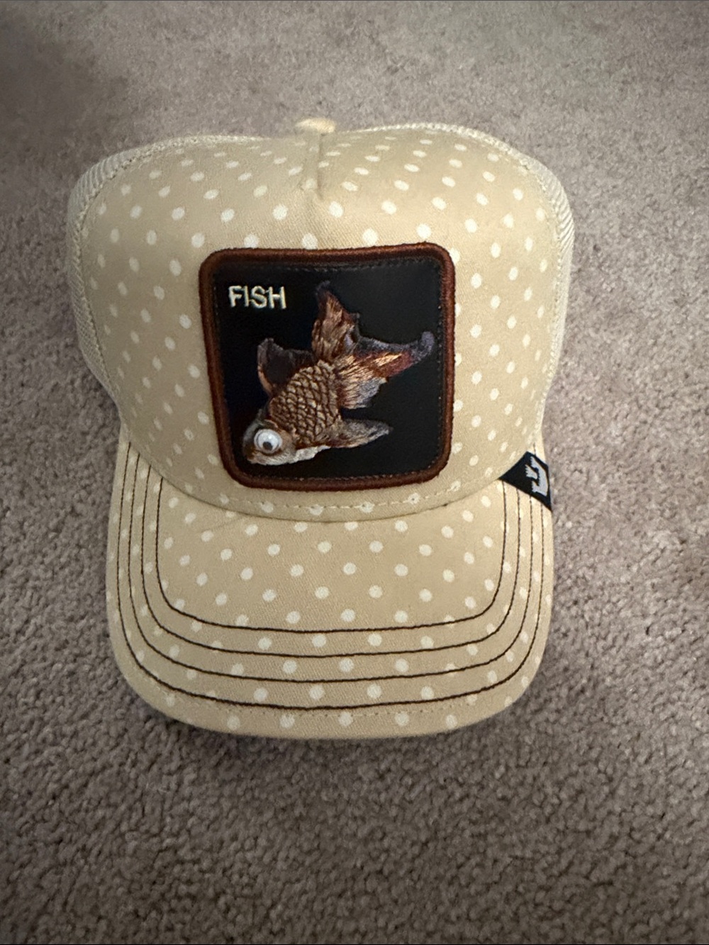 Fish Patch Trucker Hat in Cream Polka Dot - Unbranded
